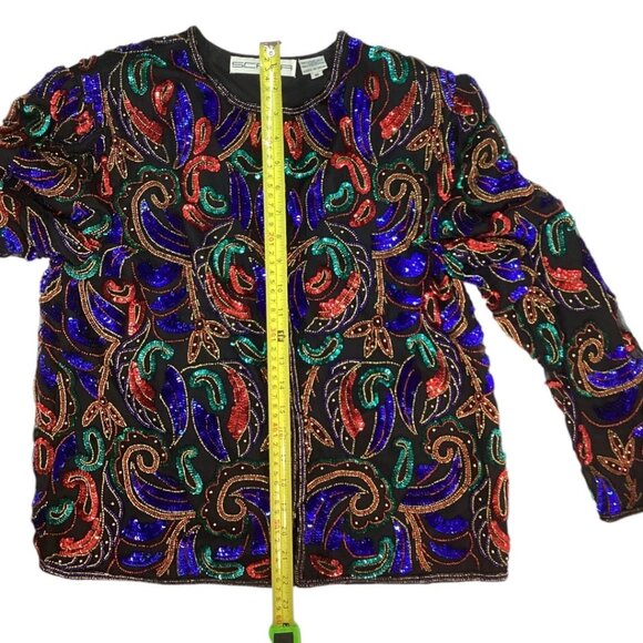 Vintage Scala Black Beaded Sequin Silk Evening Jacket Women's Size Medium - Picture 4 of 7